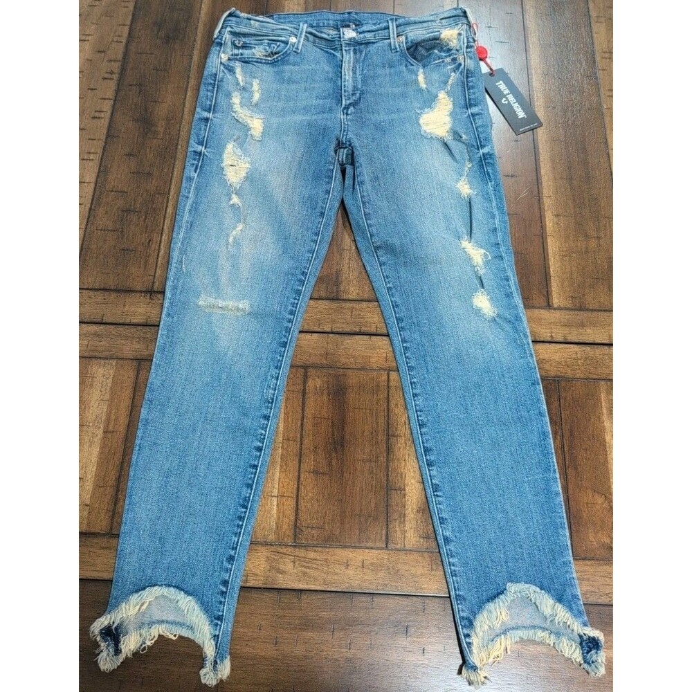 NWT True Religion Halle Mid Rise Super Skinny Crop Jeans Women's 28 WC962YH8